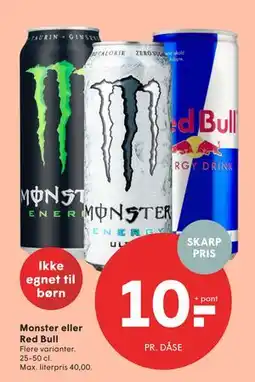 SPAR Monster eller Red Bull, DKK 10 tilbud