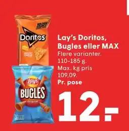 SPAR Lay’s Doritos, Bugles eller MAX, DKK 12 tilbud