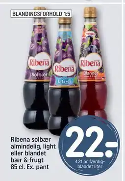 REMA 1000 Ribena solbær almindelig, light eller blandet bær & frugt 85 cl. Ex. pant, DKK 22 tilbud