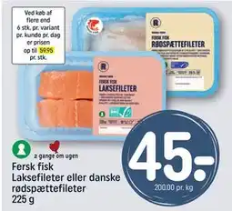 REMA 1000 Fersk fisk Laksefileter eller danske rødspættefileter 225 g, DKK 45 tilbud