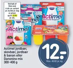 REMA 1000 Actimel jordbær, skovbær, jordbær & banan eller Danonino mix 300-400 g, DKK 12 tilbud