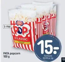 REMA 1000 PATA popcorn 100 g, DKK 15 tilbud