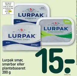 REMA 1000 Lurpak smør, smørbar eller plantebaseret 200 g, DKK 15 tilbud