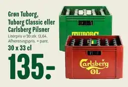 Min Købmand Grøn Tuborg, Tuborg Classic eller Carlsberg Pilsner, DKK 135 tilbud