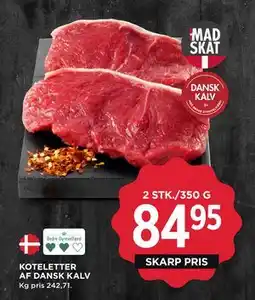 MENY KOTELETTER AF DANSK KALV, DKK 84.95 tilbud