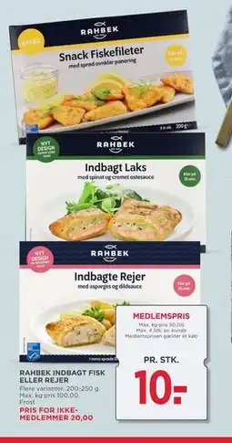 MENY RAHBEK INDBAGT FISK ELLER REJER, DKK 20, App-pris tilbud