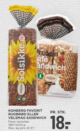 MENY KOHBERG FAVORIT RUGBRØD ELLER VELSMAG SANDWICH, DKK 18 tilbud
