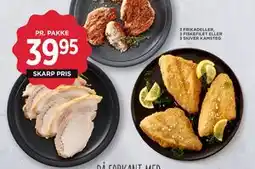 MENY 3 FRIKADELLER, 3 FISKEFILET ELLER 3 SKIVER KAMSTEG, DKK 39.95 tilbud
