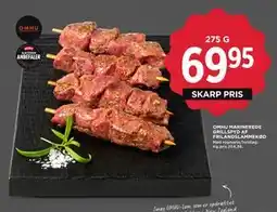 MENY OMHU MARINEREDE GRILLSPYD AF FRILANDSLAMMEKØD, DKK 69.95 tilbud