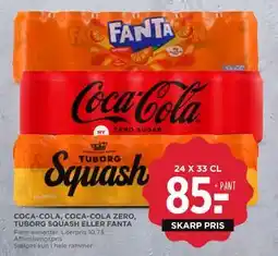 MENY COCA-COLA, COCA-COLA ZERO, TUBORG SQUASH ELLER FANTA, DKK 85 tilbud