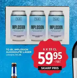 MENY TO ØL IMPLOSION ALKOHOLFRI LAGER, DKK 59.95 tilbud