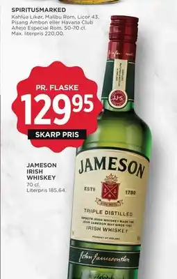 MENY JAMESON IRISH WHISKEY, DKK 129.95 tilbud