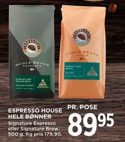 MENY ESPRESSO HOUSE HELE BØNNER, DKK 89.95 tilbud