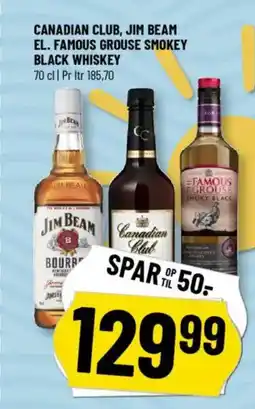 Løvbjerg Canadian club, jim beam el. famous grouse smokey black whiskey tilbud