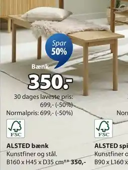 JYSK ALSTED bænk, DKK 350 tilbud