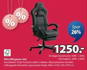 JYSK HALLUM gamer-stol, DKK 1250 tilbud