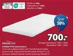 JYSK KJOSEN PF40 skummadras, DKK 700 tilbud