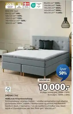 JYSK HEMLA GC75 kontinentalseng, DKK 10000 tilbud