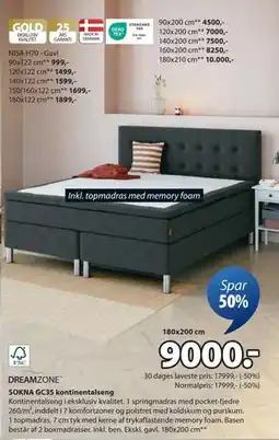 JYSK SOKNA GC35 kontinentalseng, DKK 9000 tilbud