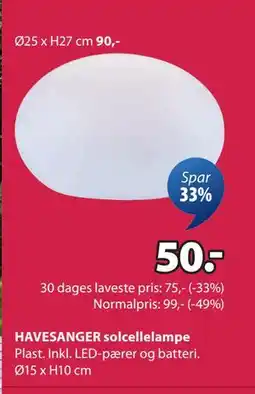JYSK HAVESANGER solcellelampe tilbud
