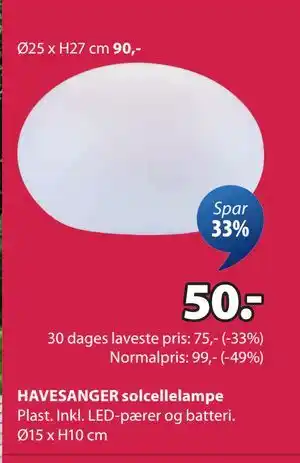 JYSK HAVESANGER solcellelampe tilbud