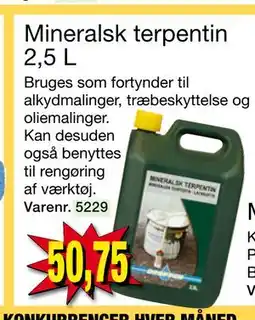 Harald Nyborg Mineralsk terpentin 2,5 L, DKK 50.75 tilbud