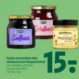 Coop 365 Fynbo marmelade eller Jakobsens hverdagshonning tilbud