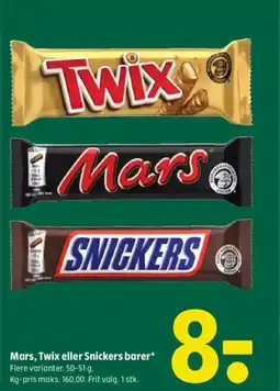 Coop 365 Mars, Twix eller Snickers barer* tilbud