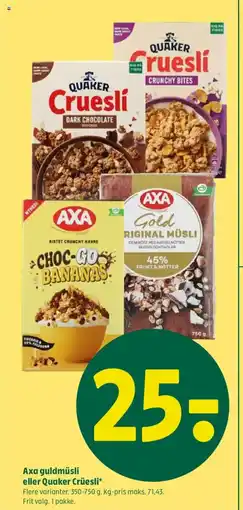 Coop 365 Axa guldmüsli eller Quaker Crüesli* tilbud