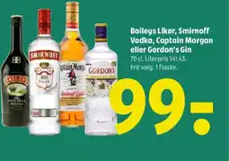 Coop 365 Baileys Likør, Smirnoff Vodka, Captain Morgan eller Gordon's Gin tilbud