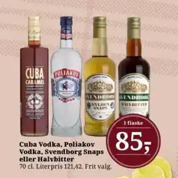 Dagli'Brugsen Cuba Vodka, Poliakov Vodka, Svendborg Snaps eller Halvbitter tilbud
