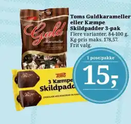Dagli'Brugsen Toms Guldkarameller eller Kæmpe Skildpadder 3-pak tilbud
