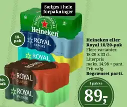 Dagli'Brugsen Heineken eller Royal 18/20-pak tilbud