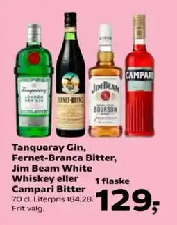 Kvickly Tanqueray gin, fernet-branca bitter, jim beam white whiskey eller campari bitter tilbud