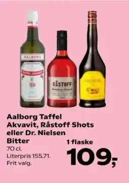 Kvickly Aalborg taffel akvavit, råstoff shots eller dr. nielsen bitter tilbud