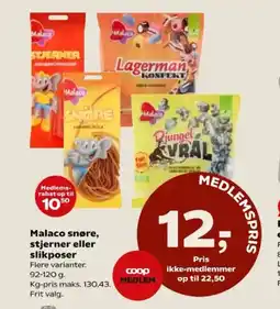 Kvickly Malaco snøre, stjerner eller slikposer tilbud