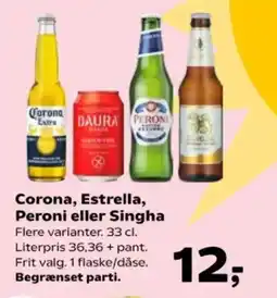 Kvickly Corona, estrella, peroni eller singha tilbud