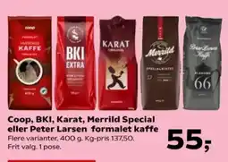 Kvickly Coop, bki, karat, merrild special eller peter larsen formalet kaffe tilbud