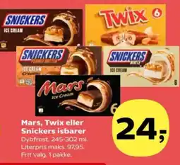Kvickly Mars, twix eller snickers isbarer tilbud