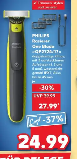 Kaufland PHILIPS Rasierer One Blade >>QP2724/17<< tilbud