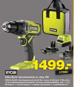 Bauhaus RYOBI Akku Bore-/skruemaskine m. slag 18V tilbud