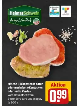 REWE DE Frische rückensteaks natur oder mariniert >>kentucky<< oder >>Alio Verde<< tilbud