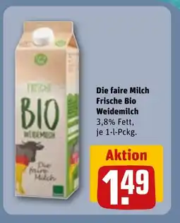 REWE DE Die faire Milch Frische Bio Weidemilch 3,8% Fett, je 1-l-Pckg. tilbud