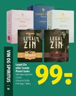 Coop 365 Legal Zin eller Conde Pinel i boks tilbud