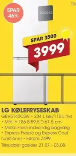 Punkt1 LG KØLEFRYSESKAB tilbud