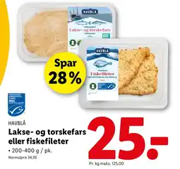 Lidl HAVBLA Lakse- og torskefars eller fiskefileter tilbud