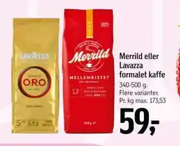 Føtex Merrild eller Lavazza formalet kaffe, DKK 59 tilbud