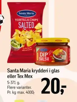 Føtex Santa Maria krydderi i glas eller Tex Mex, DKK 20 tilbud