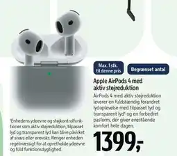 Føtex Apple AirPods 4 med aktiv støjreduktion, DKK 1399 tilbud