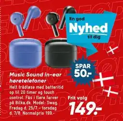 Bilka Music Sound in-ear høretelefoner, DKK 149 tilbud